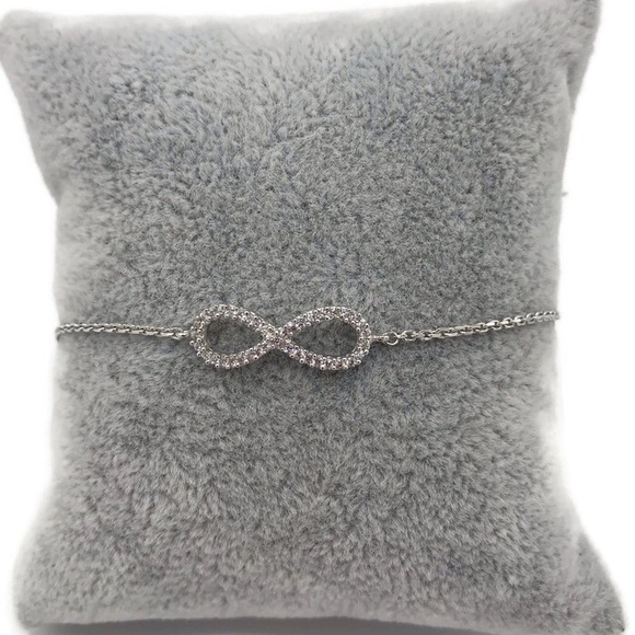 Sterling Silver 925 CZ Infinity Bolo Adjustable Bracelet GOC 925 - Picture 2 of 7